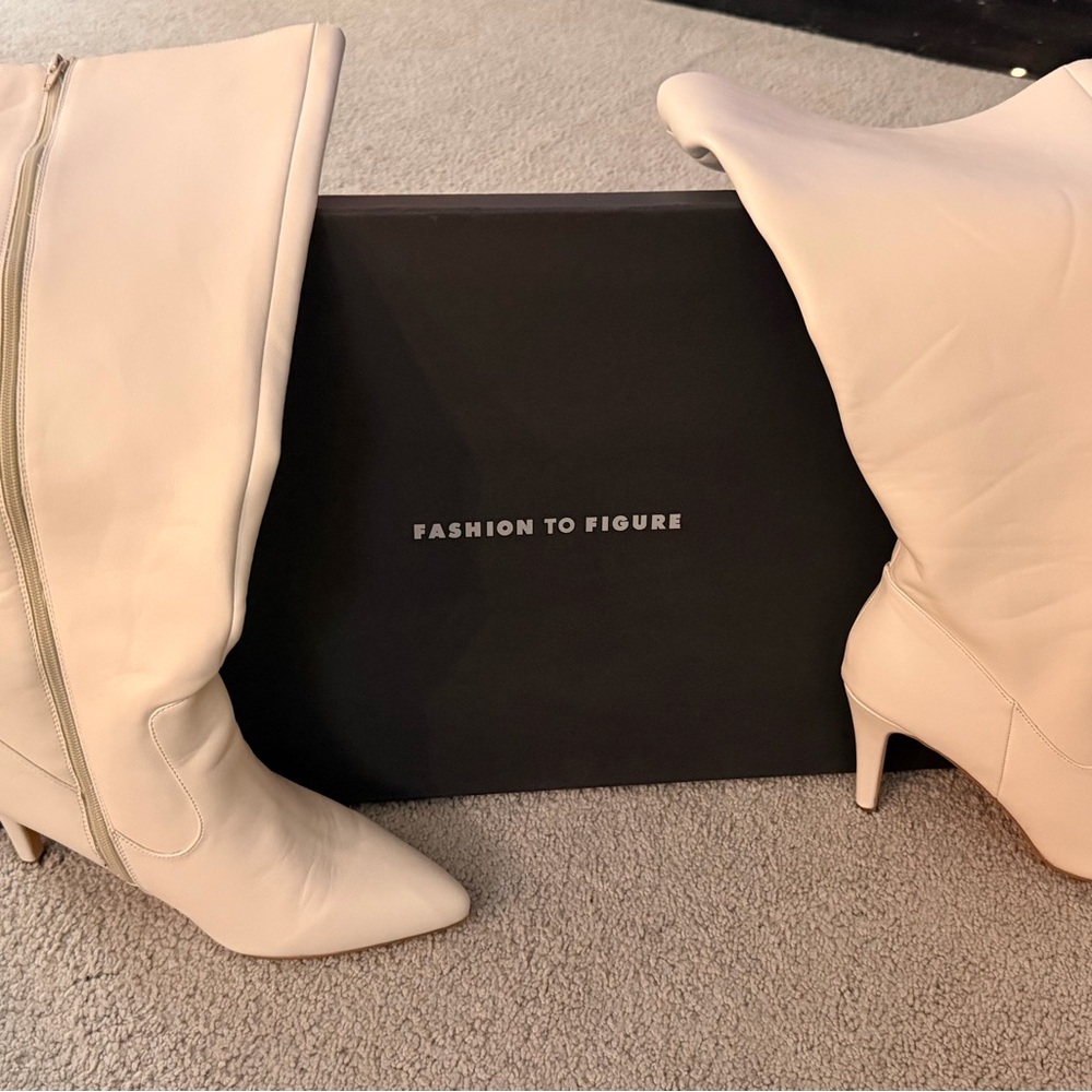 Fashion to Figure Women's Cream wide/ calf Heeled Boots